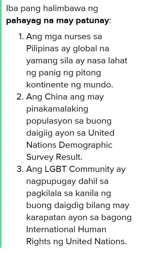 5 halimbawa ng pahayag|5 halimbawa ng mga pahayag na nagbibigay patunay .